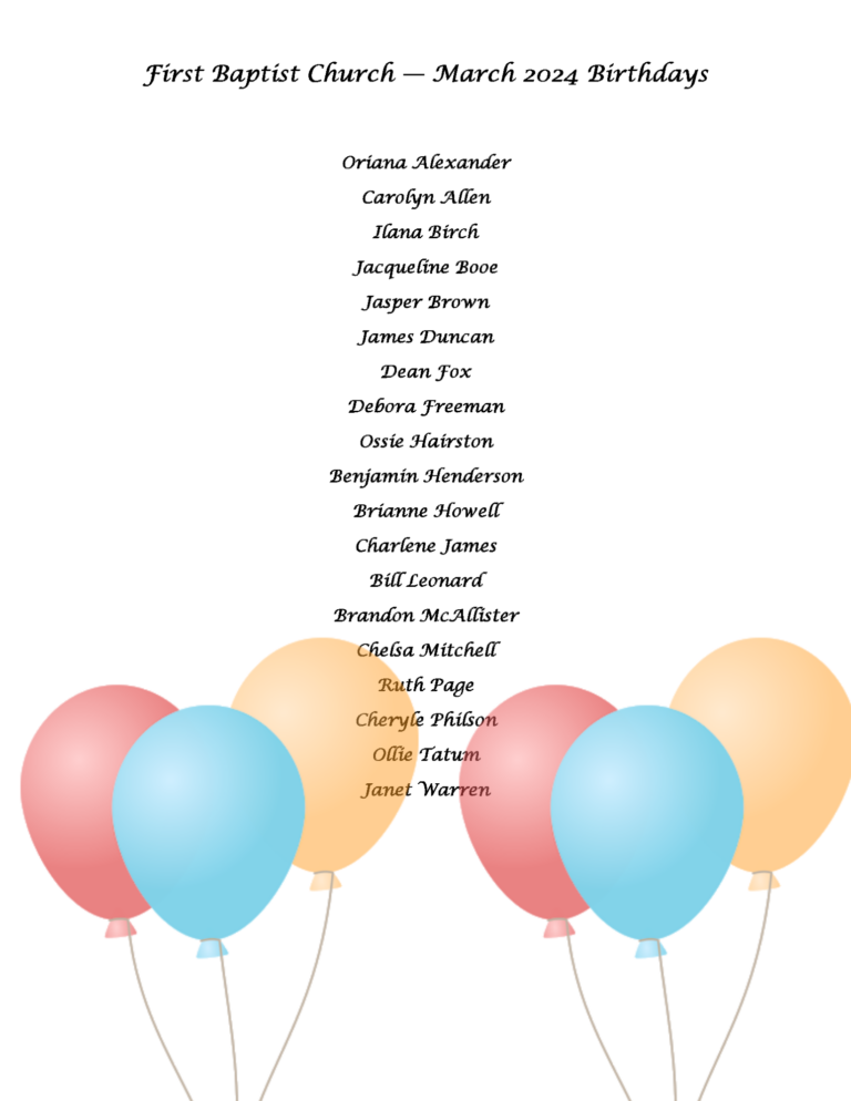 Our March 2024 Birthdays! - First Baptist Church, Highland Avenue